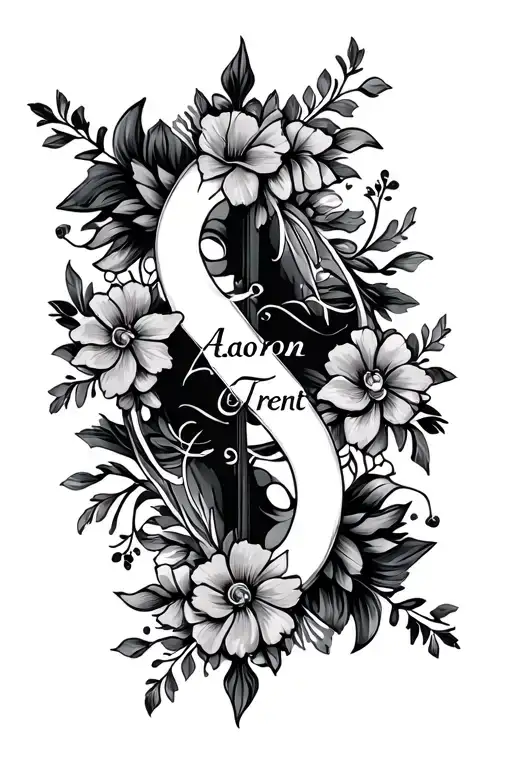 The Names Aaron And Trent Into A Cross With Floral Designs Surrounding