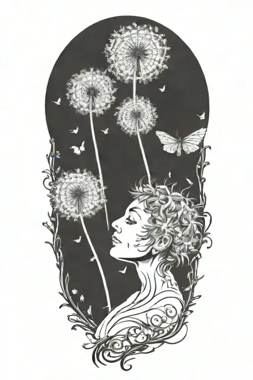 Dandelion Transforming Into A Mother Holding Two Babies