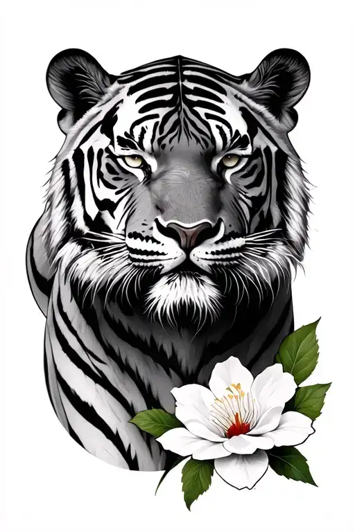 Tiger And Cherry Flower Realistic Gueule