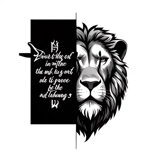 Cross With Lions Face On One Side And A Bible Quote On The Other