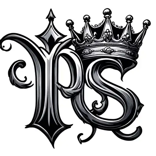 M S Font Tattoo With King And Queen Crown