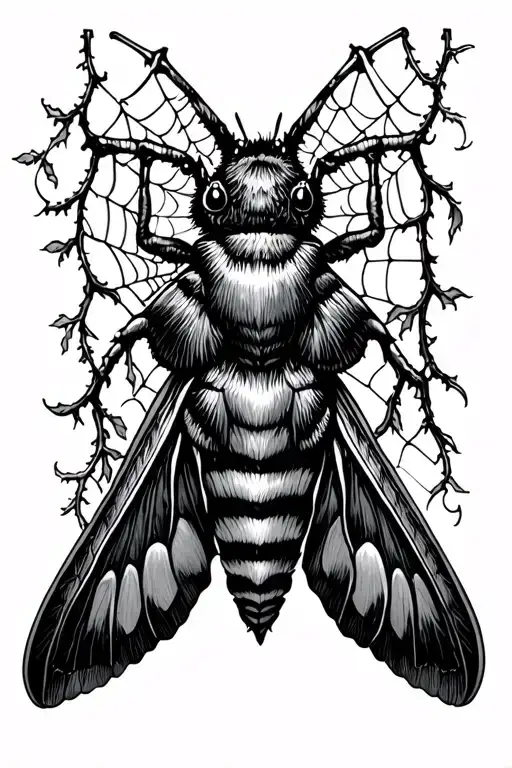 Moth With Vines Hanging And Webs Entwined