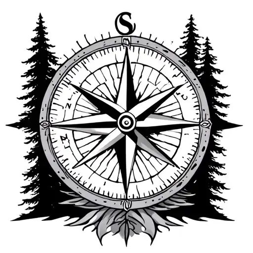 Female Compass Pointing West And Trees