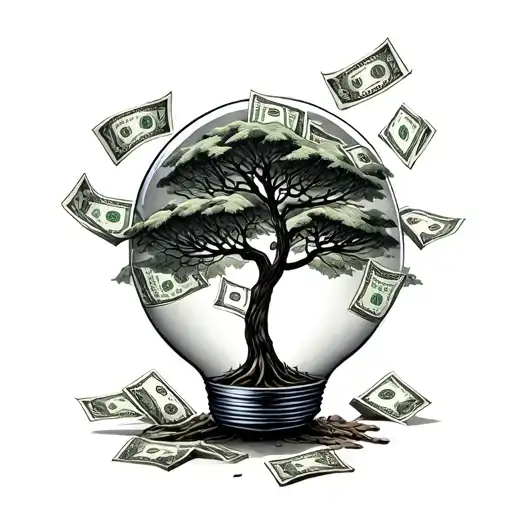 Light Blub With Money Tree Growing Out Of It