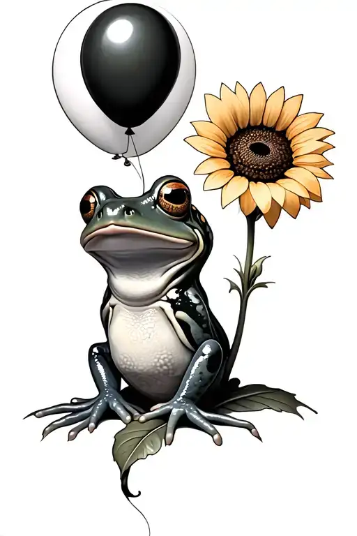 Frog Holding Sunflower Balloon Floating