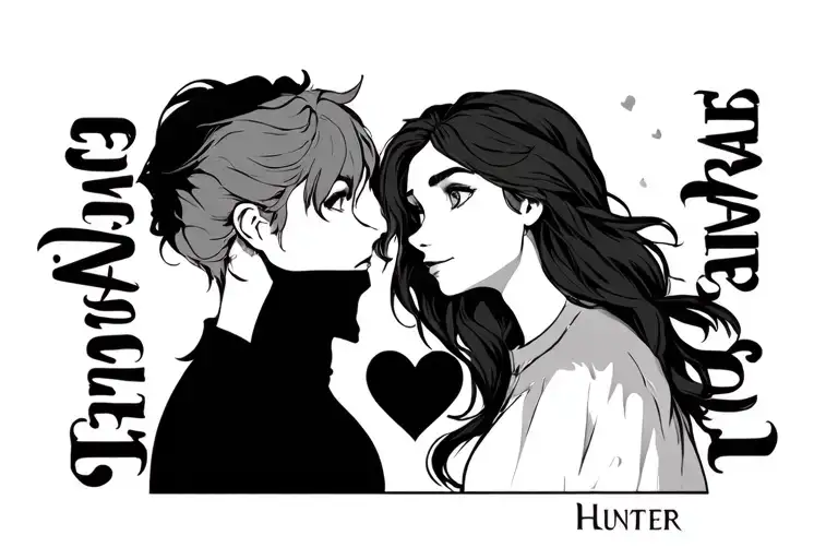 The Names Hunter And Hazel Separated By A Small Black Heart