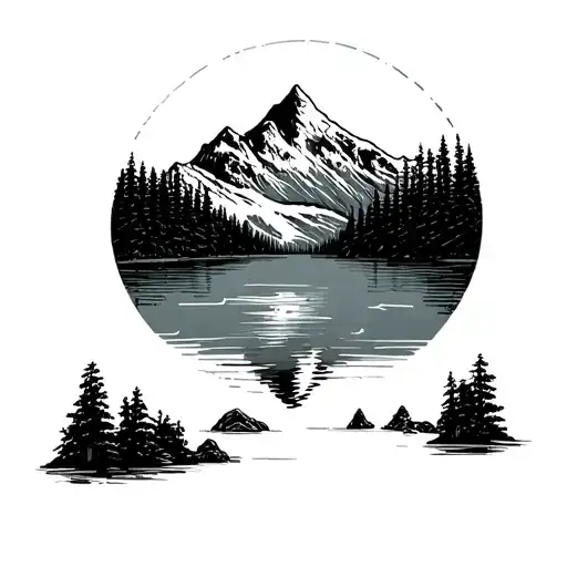 Mountain Range With A Mountain Lake Scene
