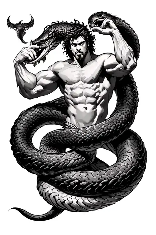 Hercules Fighting The Snake Wrapped