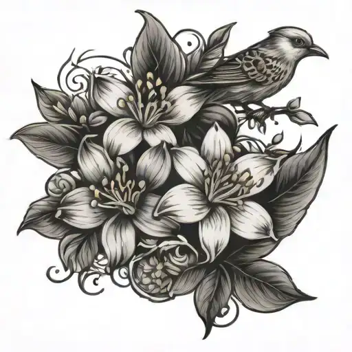 Jasmine Flowers And Two Bird