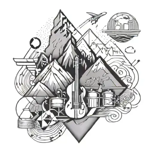 A Geometric Mountain Range With Musical Instruments Hidden In The Design