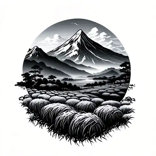 Asian Mountain Valley Rice Farm
