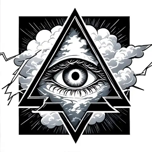 Penrose Triangle With An Eye Inside With A Cloud And Lightning