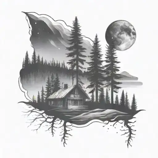 Outer Forearm Design Featuring A Scenic Silhouette Forest And The Northern Lights