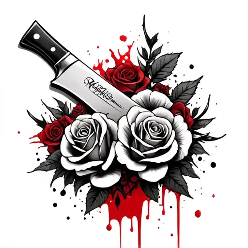 Chef Knife With Roses And Thorns And Blood Splatter