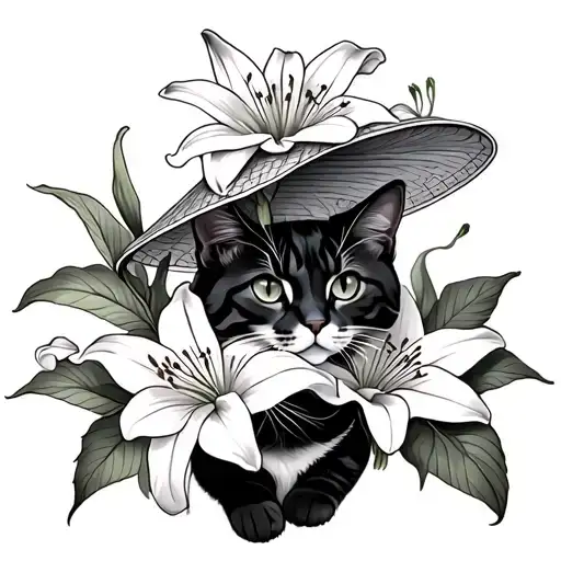 Lilies And A Cat In A Chinese Hat