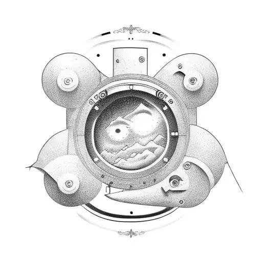 Porthole Style Arm Tattoo In Black And White Without Eyes