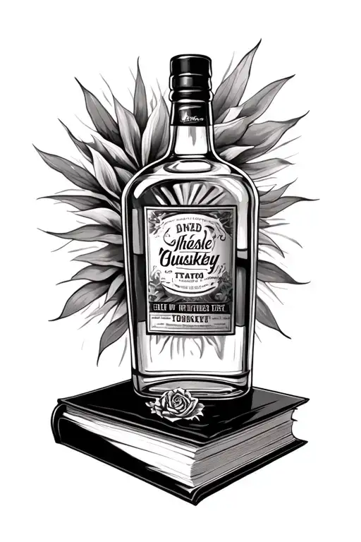 Whiskey Bottle Sitting On A Black Book