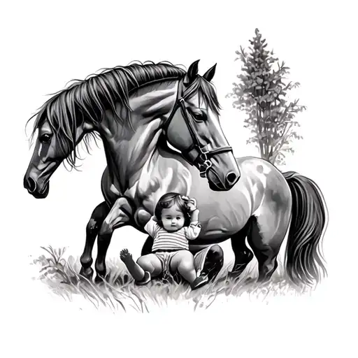 Horse With Child Playing