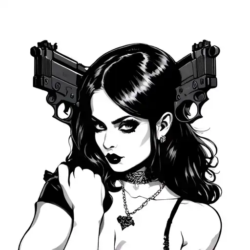 Sexy Goth Pinup Girl With Tactical Guns