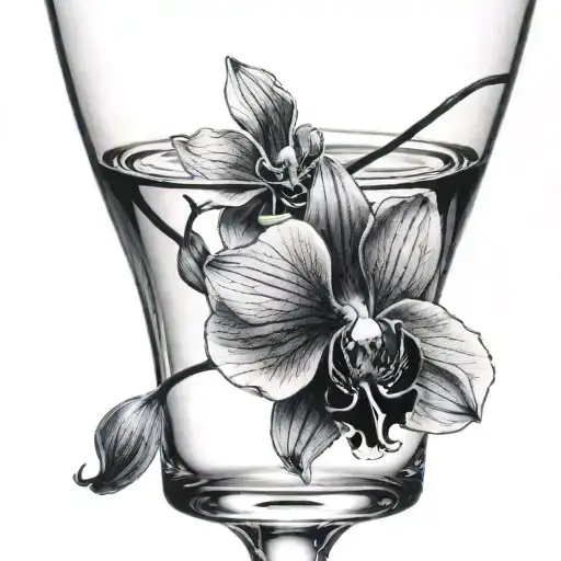 Small Orchid Inside A Champagne Glass