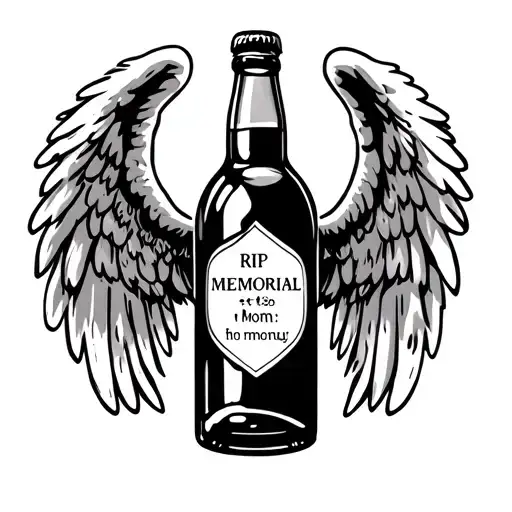 Rip Memorial Mom Tattoo With Alcohol Bottle With Angel Wings