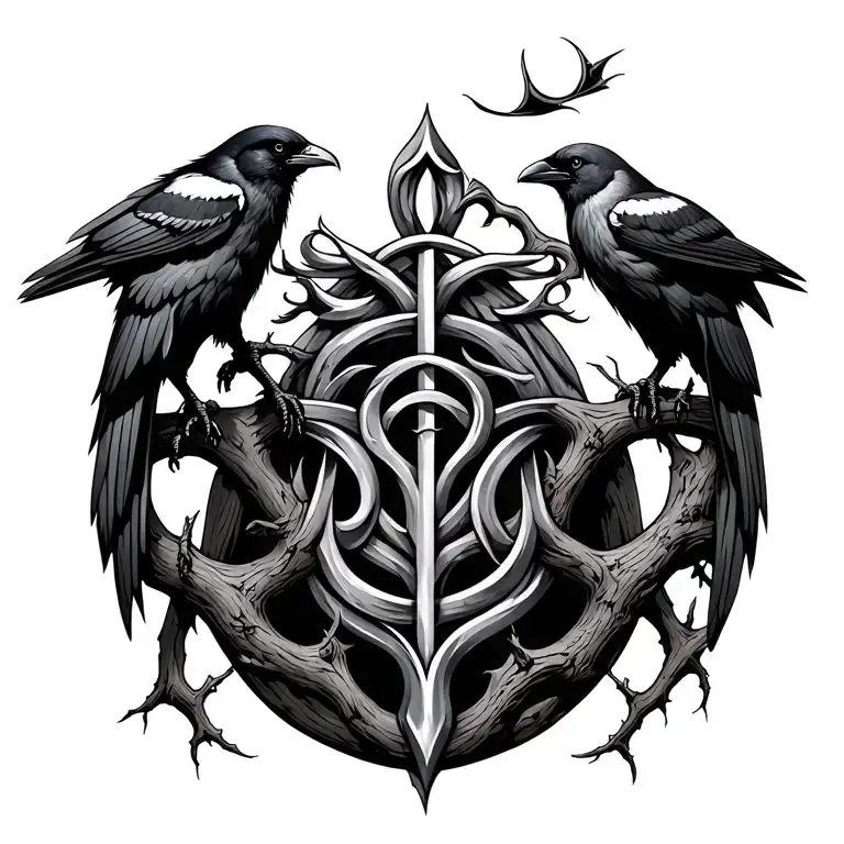 Viking Yggrdasil With 2 Crows As Part Of The Branches