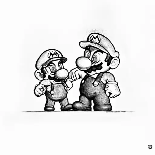 Supermario Holding Hands With Mini Supermario