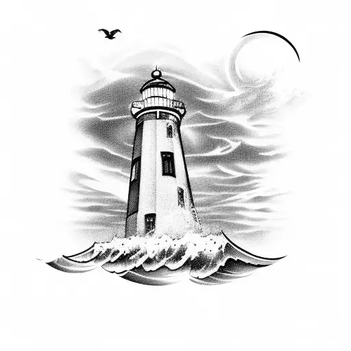 Lighthouse With Ship In The Waves
