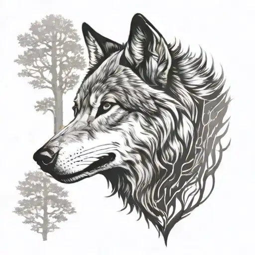 Wolf Face With Woods