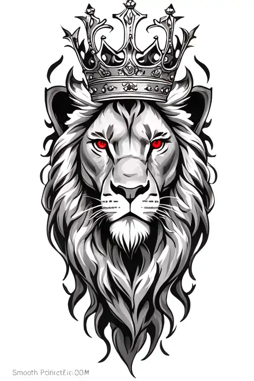 Crowned Lion Face Red Eyes