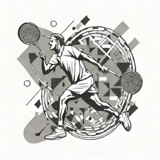 A Minimalist Design Of A Tennis Player Serving With Abstract Geometric Shapes