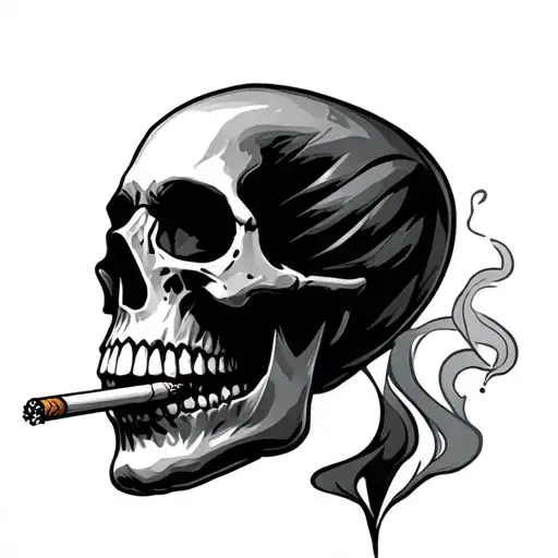 Skull Side View Smoking A Cigarette