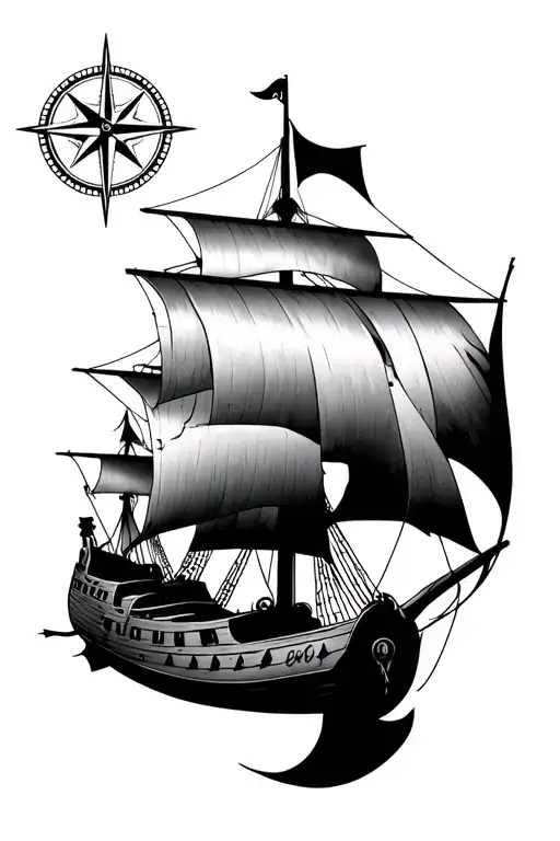 Viking Ship With Viking Compass