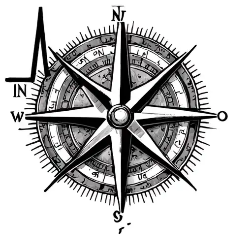 Heartbeat Line Compass Rose Surrounded