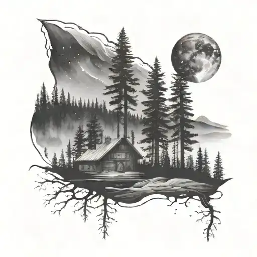 Outer Forearm Design Featuring A Scenic Silhouette Forest And The Northern Lights