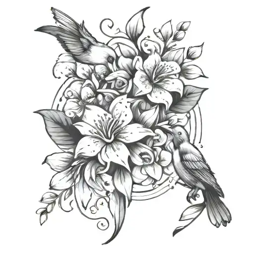 Jasmine Flowers And Two Bird