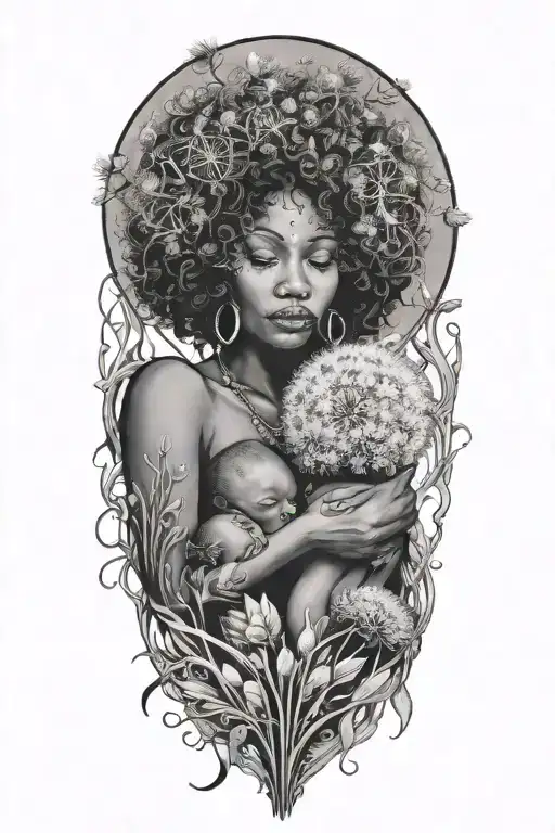 Dandelion Transforming Into A Black Woman Carrying Two Babies