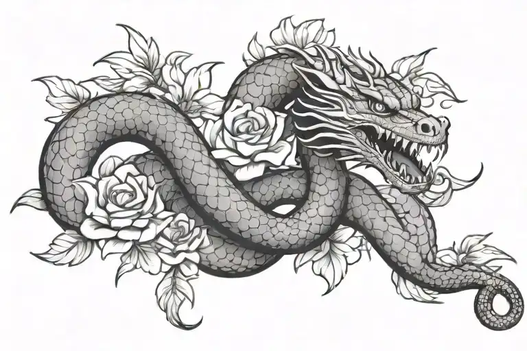 Dragon Snake With Flowers