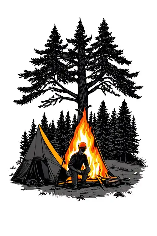 Fire And Camping With My Friend