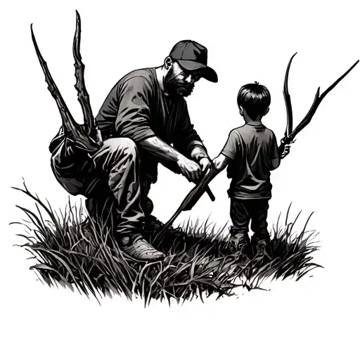 Dad Teaching His Two Sons To Hunt