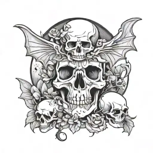 Skulls Mushrooms Bats Flowers Moon
