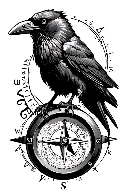Raven Sitting On Compass
