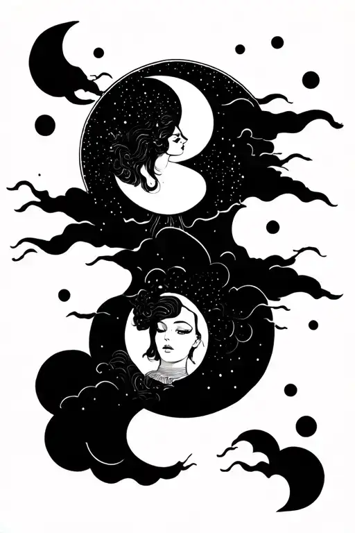 Tarot Card Sun And Moon With Black Woman Clouds Floating Xi-xxi