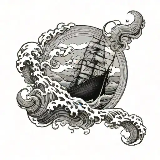 A Seafarer Navigating Through Stormy Waters With A Ship And Waves In The Background