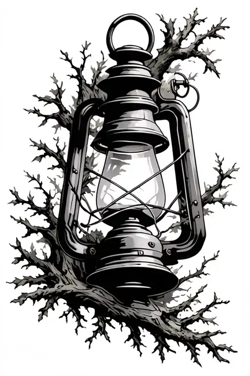 Old Rusty Lantern In Dark Woods