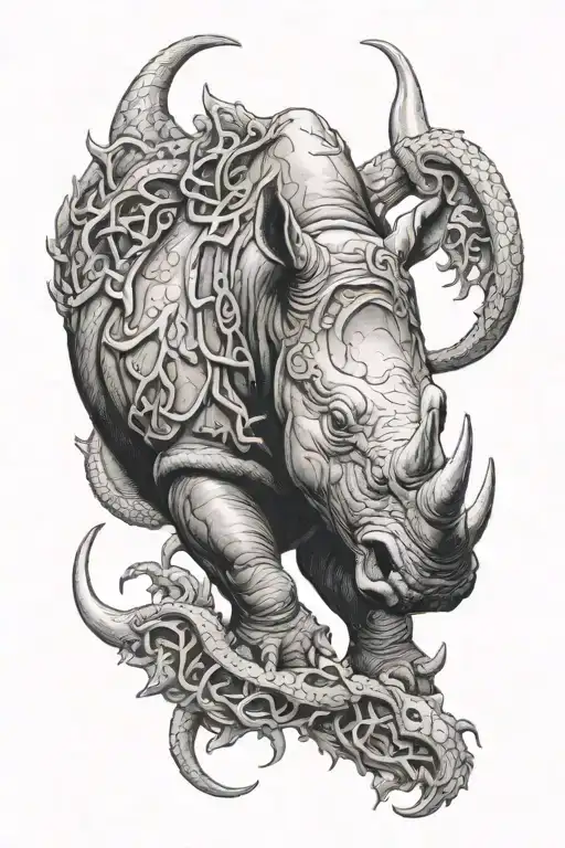 Rhino With A Hydra Dragon Intertwined
