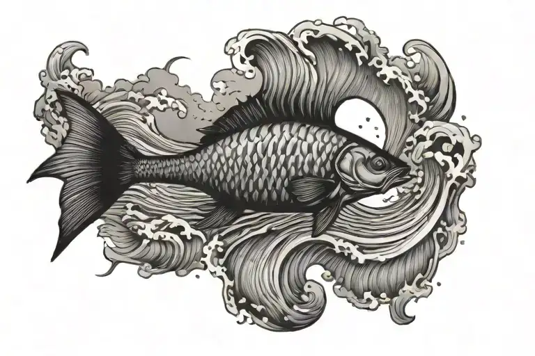 Pices Fish Inside Wave Sunset