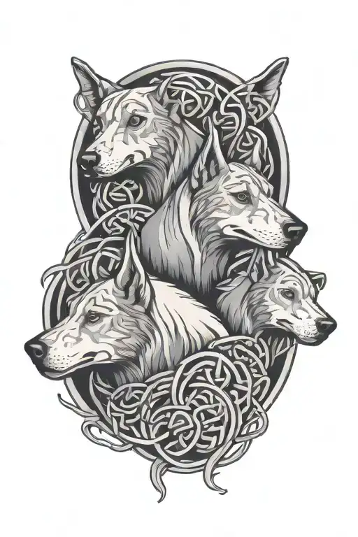 Celtic Hounds Circle Shape Surrounded