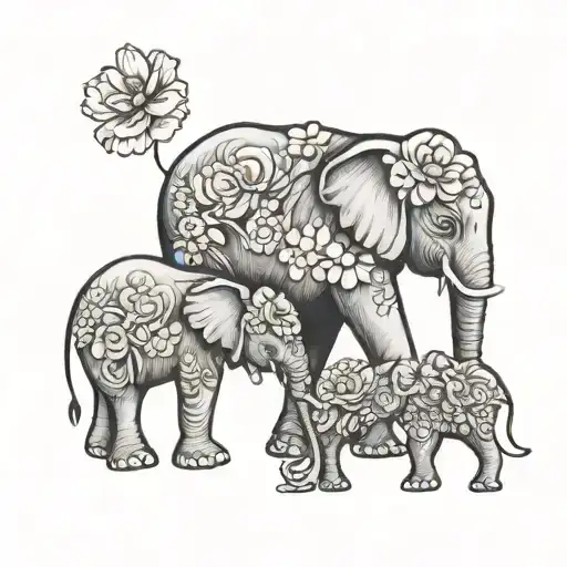 Mom Daughter Elephant March Flower