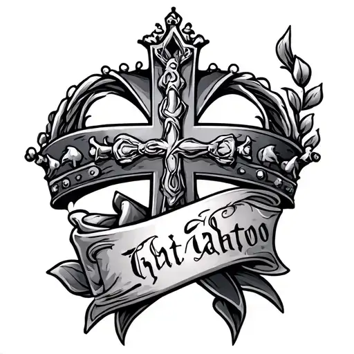 Christian Cross From Above Crown With The Inscription